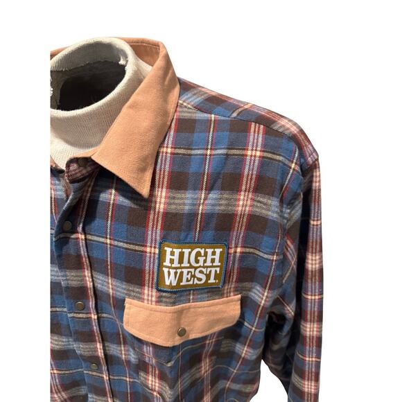 High West Distillery Flannel Shirt XXL Plaid Suede Collar Elbow Patches Whiskey - Picture 2 of 6